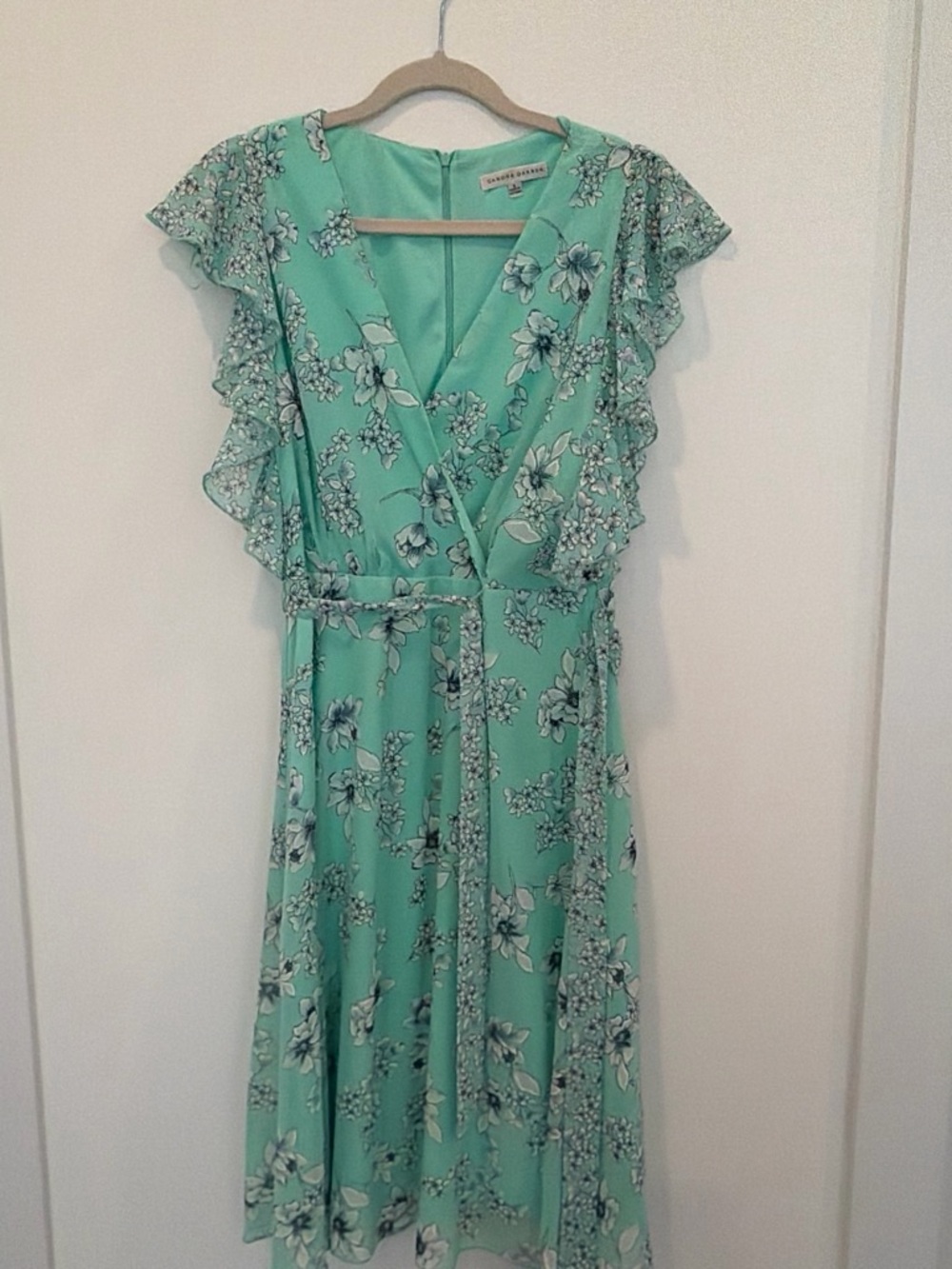 Sandra Darren Seafoam Floral Wrap Short Sleeve Dress